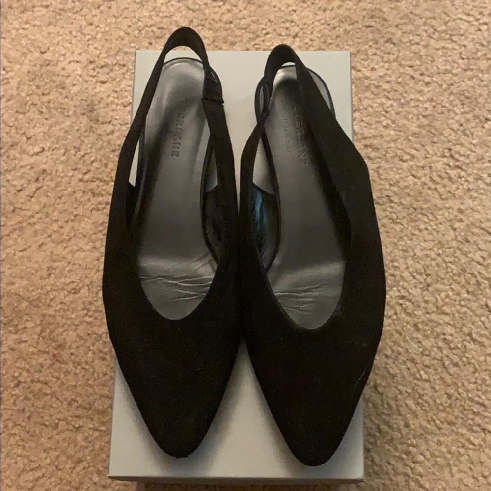 Everlane Black Suede Sling Backs!